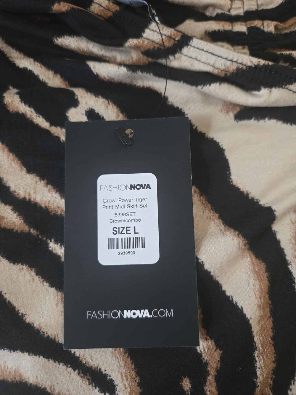 Fashion Nova Beige and Black Tiger-Print Asymmetrical Skirt Set - Picture 3 of 4